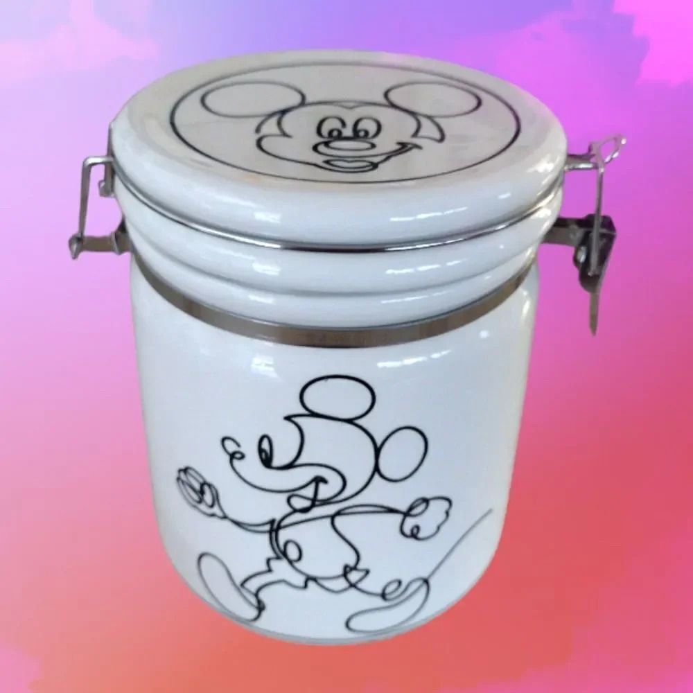 Disney Mickey Mouse Sketchbook Series Ceramic Hinged Cookie Jar NWT‎ White Black